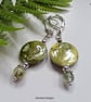 Designer Prehnite & Printed Shell Hoogie Earrings Silver Plated - Image 3
