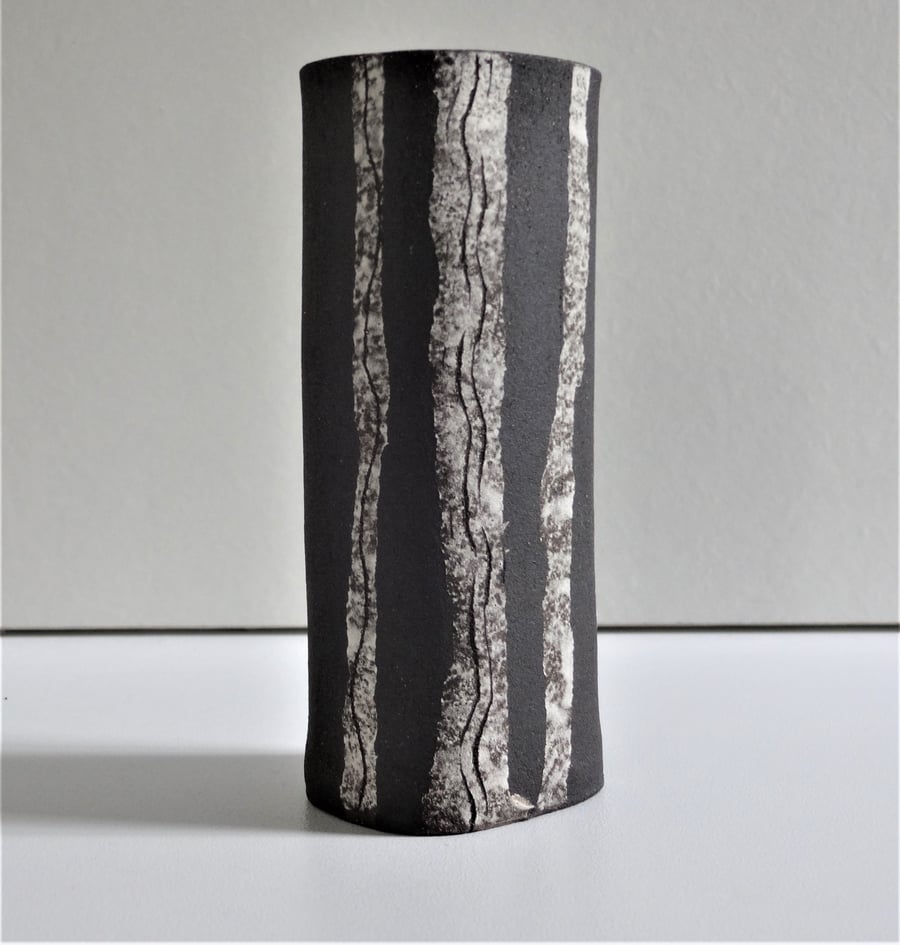 Gino.  Black and white handmade ceramic vase.