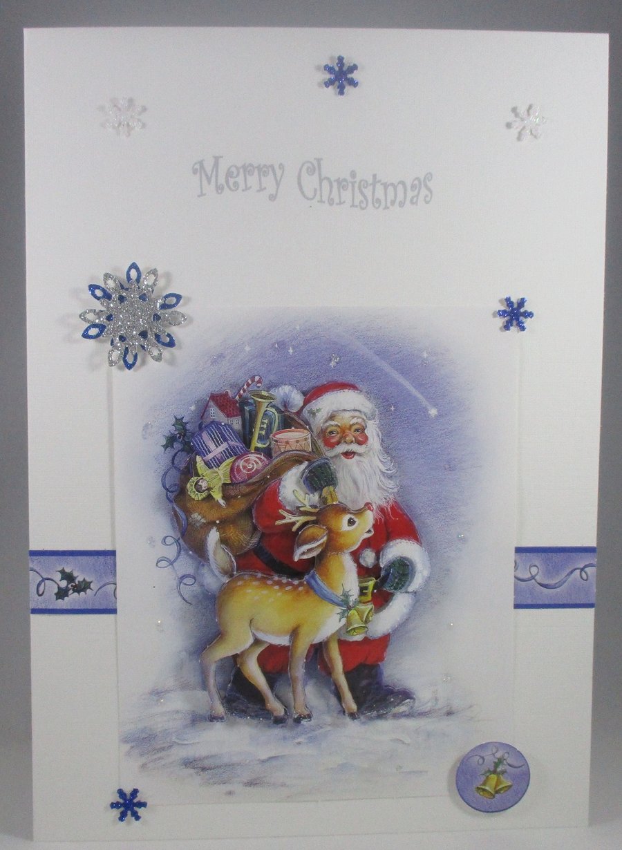 Handmade Santa Decoupage Christmas Card,personalise