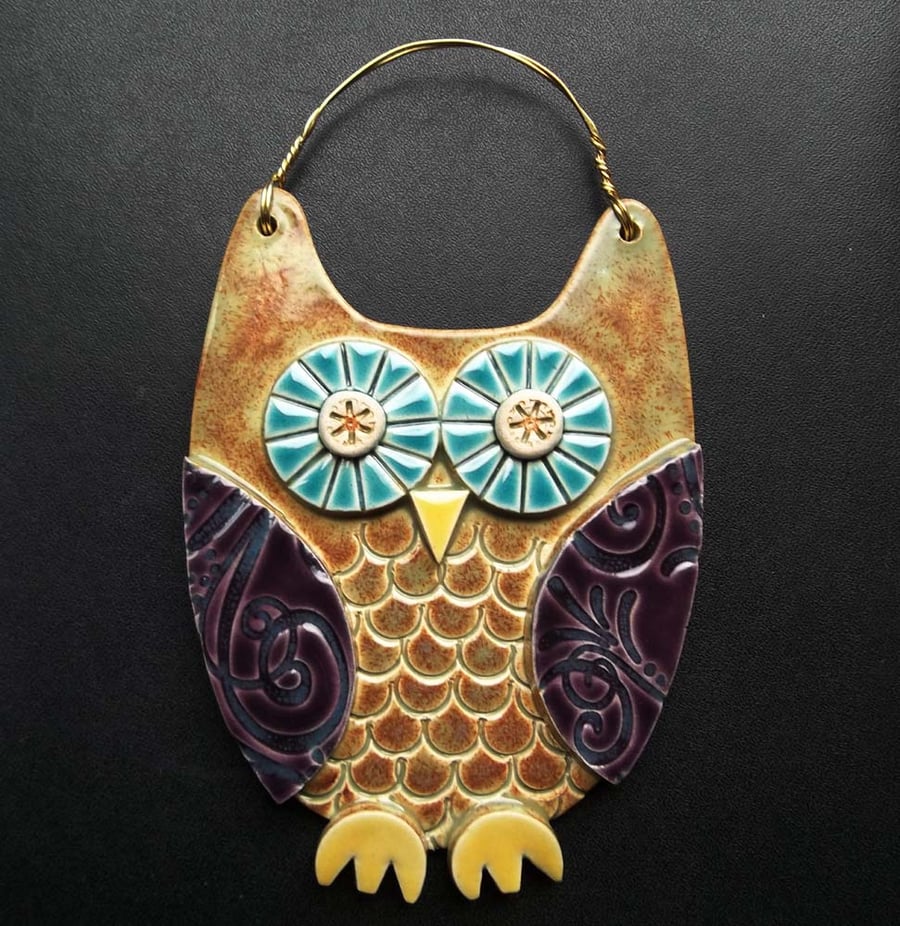 Brown Owl ceramic hanging decoration 