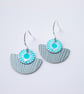 Semi circle earrings in grey and turquoise 