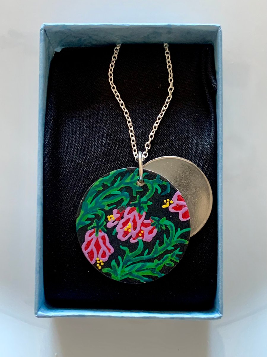 Hand Painted Flower Keepsake Pendant