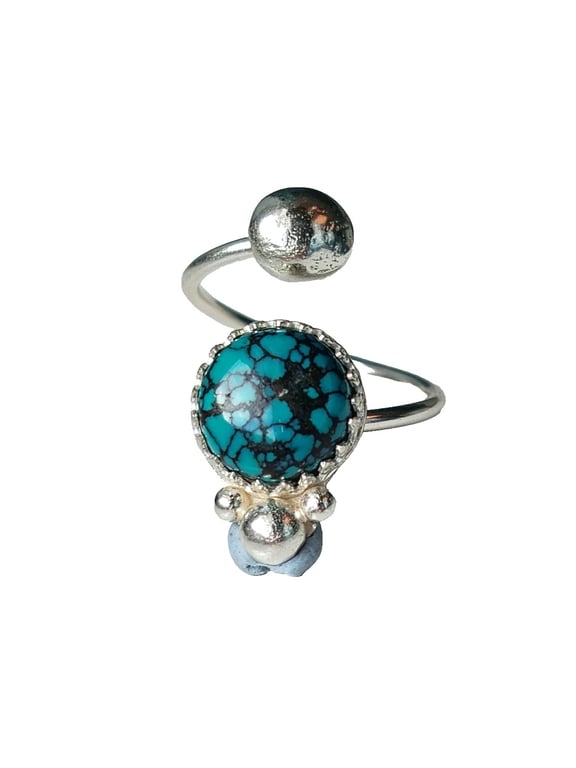 Hubei Turquoise Adjustable Ring Sterling Silver Jewellery Gift Handmade