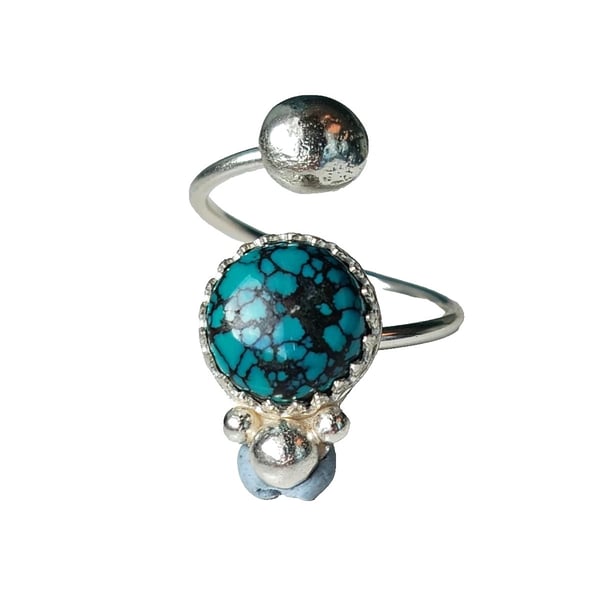 Hubei Turquoise Adjustable Ring Sterling Silver Jewellery Gift Handmade