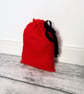 Red Cotton Fabric Drawstring Gift Bag: Medium Present Wrap.