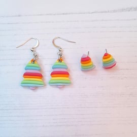 Rainbow Christmas tree earrings, choose your style