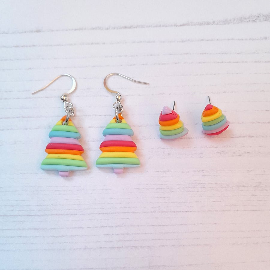 Rainbow Christmas tree earrings, choose your style