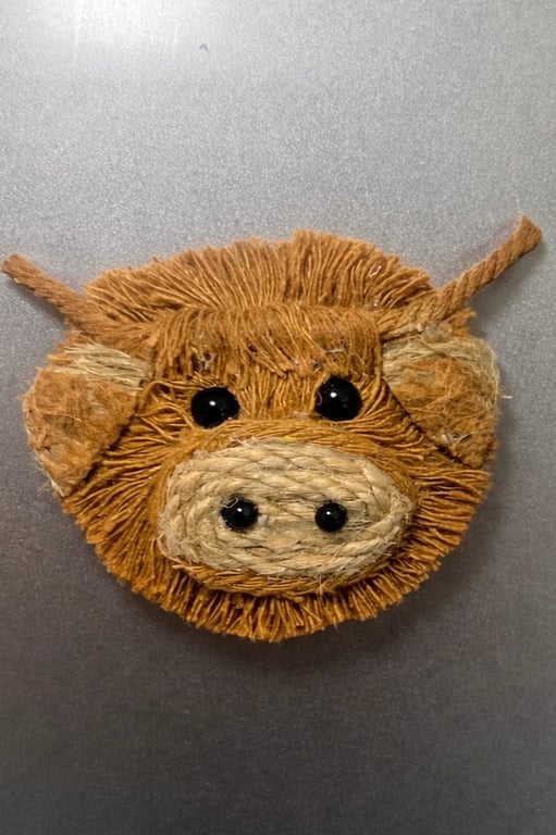 Handmade Highland Cow Magnets – Cute Yarn Animal Fridge Magnets 