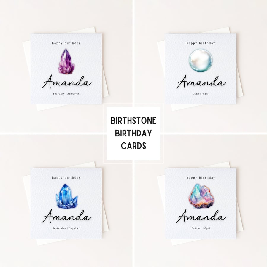 Birthstone Birthday Card - Gemstone Anniversary Card