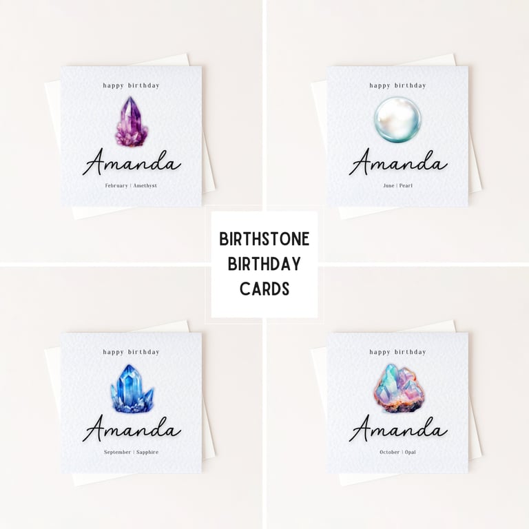 Birthstone Birthday Card - Gemstone Anniversary Card