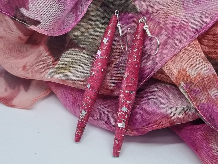 Long pink paper earrings