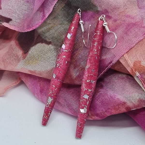 Long pink paper earrings