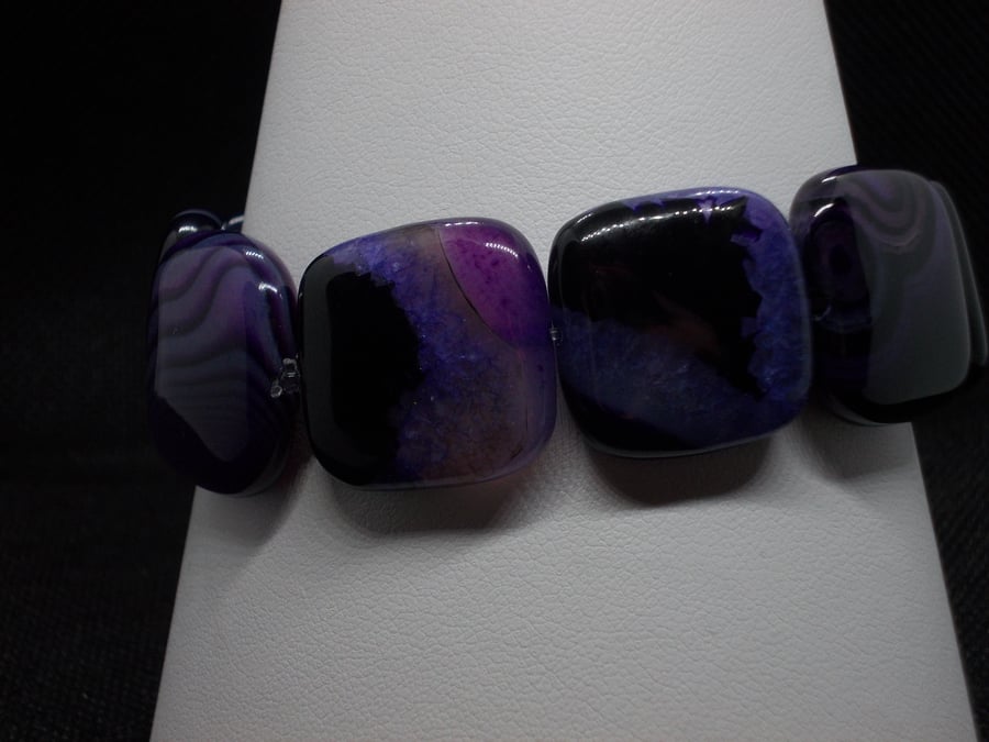 Sale - Purple stripe agate elasticated bracelet