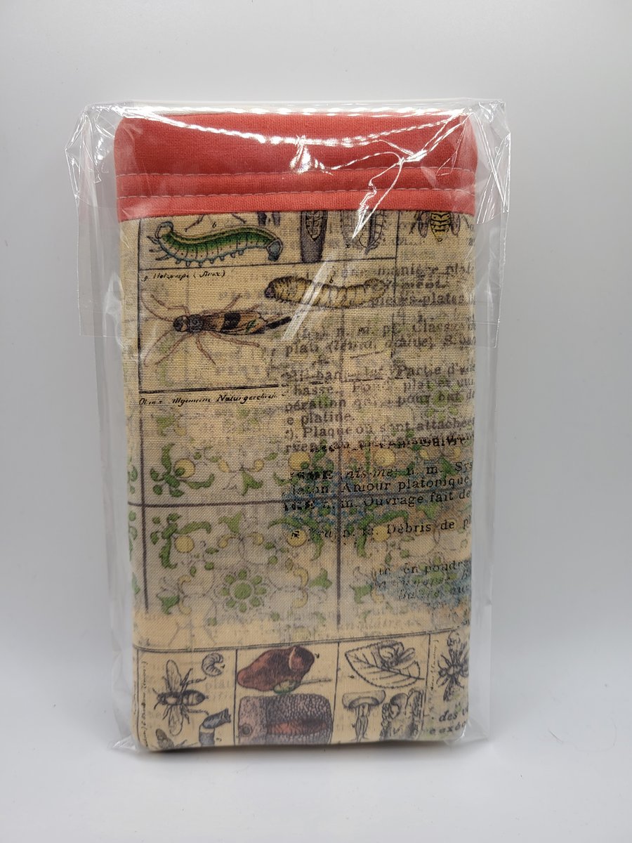 HANDMADE SLIP IN PADDED GLASSES CASE IN TIM HOLTZ BUGS FABRIC