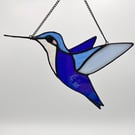 Stained Glass hummingbird in cobalt blue