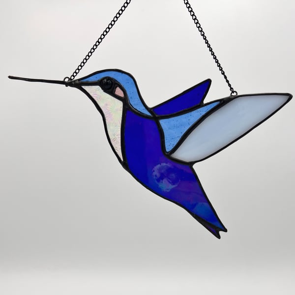 Stained Glass hummingbird in cobalt blue