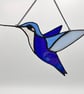 Stained Glass hummingbird in cobalt blue