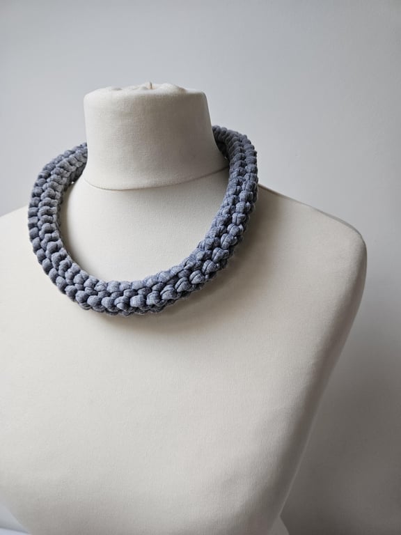 Women's T-Shirt Yarn Recycled Stretch Eco-Friendly Grey Chunky Knitted Necklace