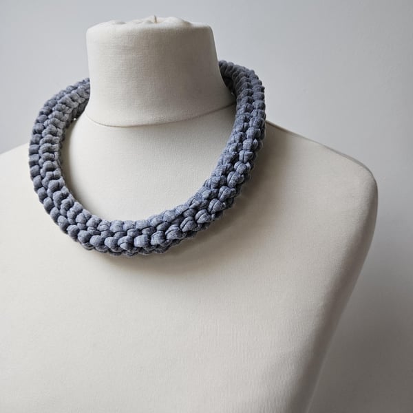 Women's T-Shirt Yarn Recycled Stretch Eco-Friendly Grey Chunky Knitted Necklace