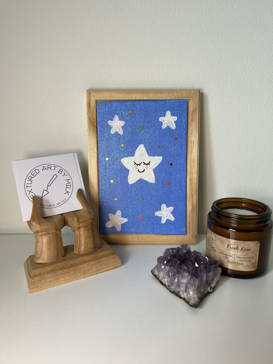 Lucky Star Sparkly Textured Nursery Art Portrait 5" x 7" Canvas