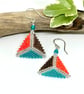 Orange, Bronze and Teal Beaded Triangle Earrings - Image 1
