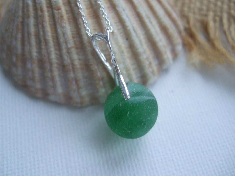 Sea glass marble pendant, beach marble necklace, sterling silver sea glass