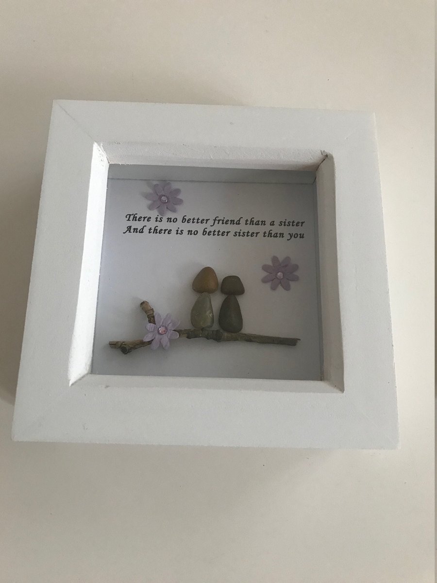 Sister's Pebble Artwork Gift, Sister Gifts, Handmade Sister Frame, Family Handma