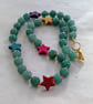 Green aventurine and multicoloured howlite star knotted cord necklace  - Image 6