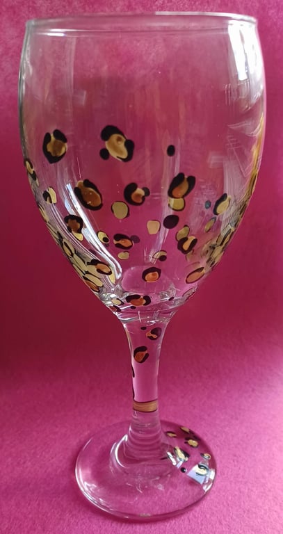 Hand Painted Leopard Print Wine Glass