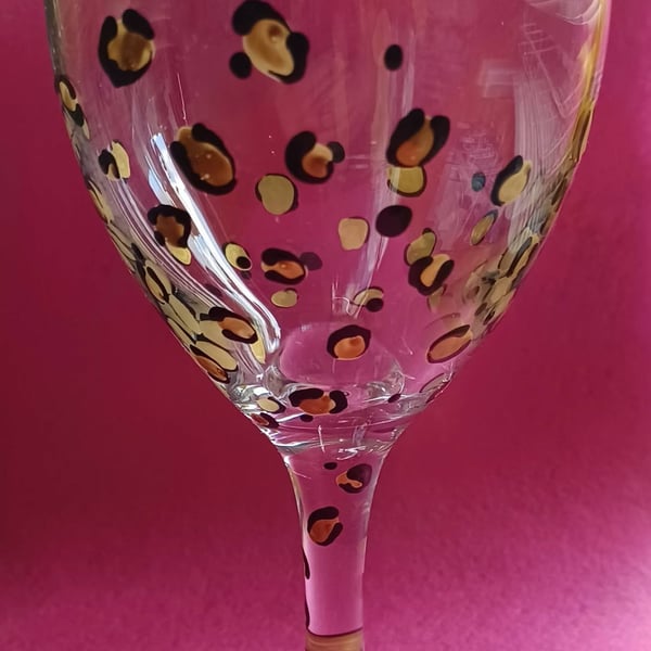 Hand Painted Leopard Print Wine Glass