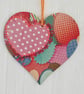 Decoupaged Wooden Hanging Heart 15cm (6”): Patchwork Hearts design