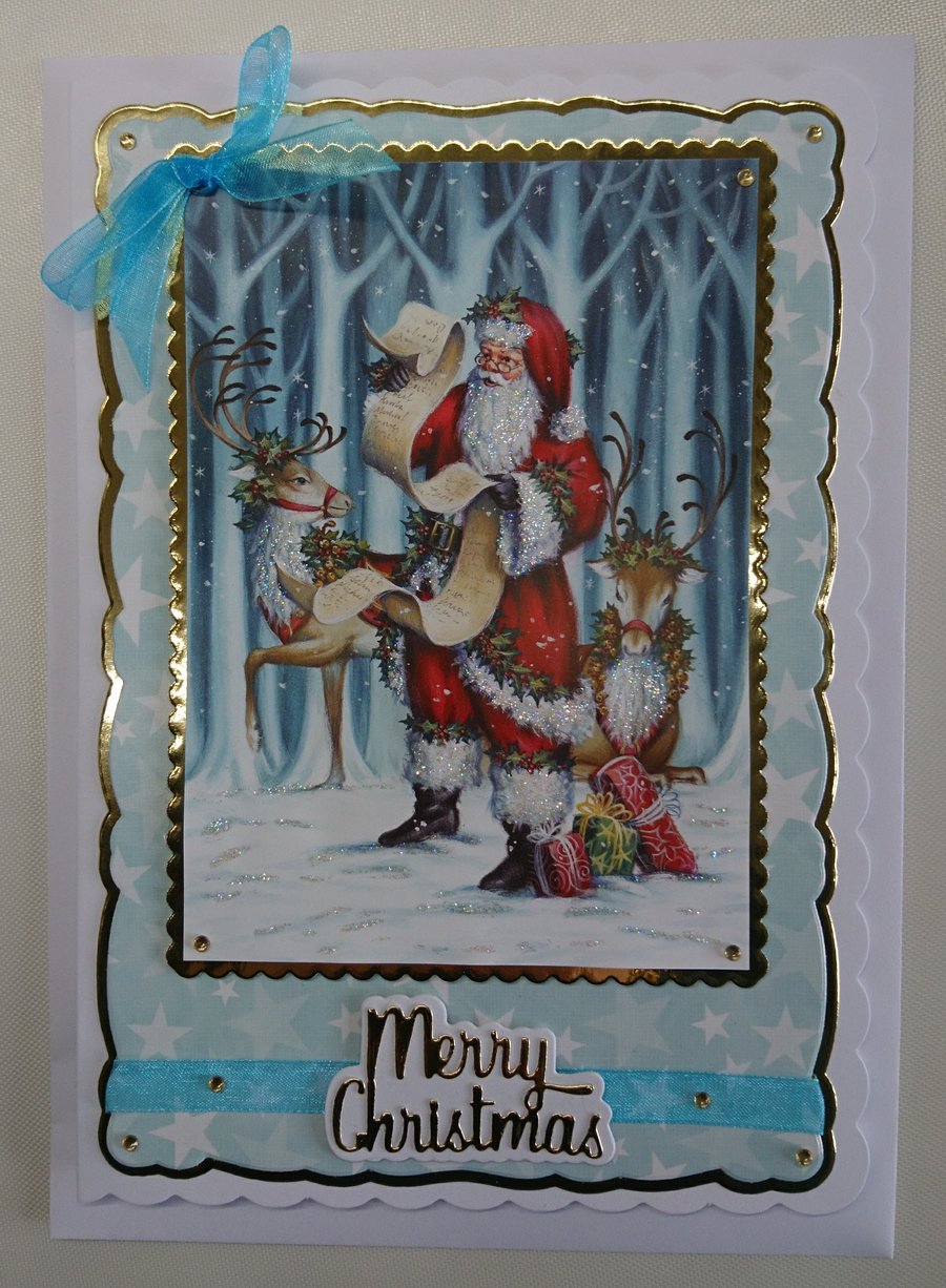 Christmas Card Santa Rudolph Reindeer Gifts Naughty Nice List 3D Luxury Handmade