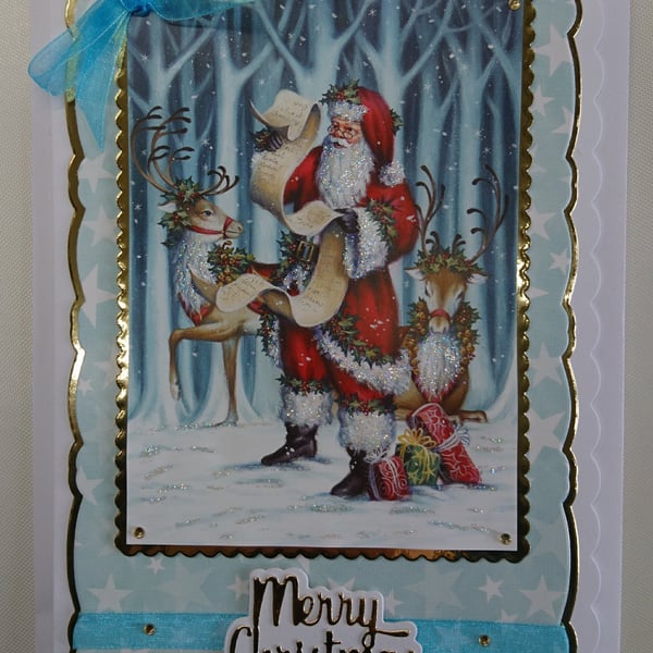 Christmas Card Santa Rudolph Reindeer Gifts Naughty Nice List 3D Luxury Handmade