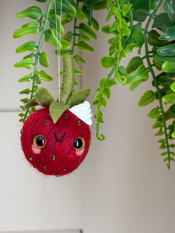 Needlefelted Strawberry and Cream Hanger 1