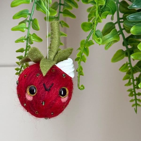 Needlefelted Strawberry and Cream Hanger 1