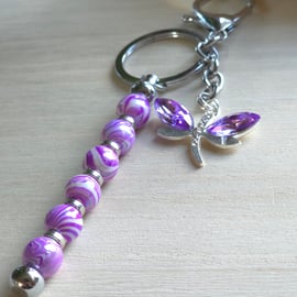 Dragonfly hanging bag charm - Purple