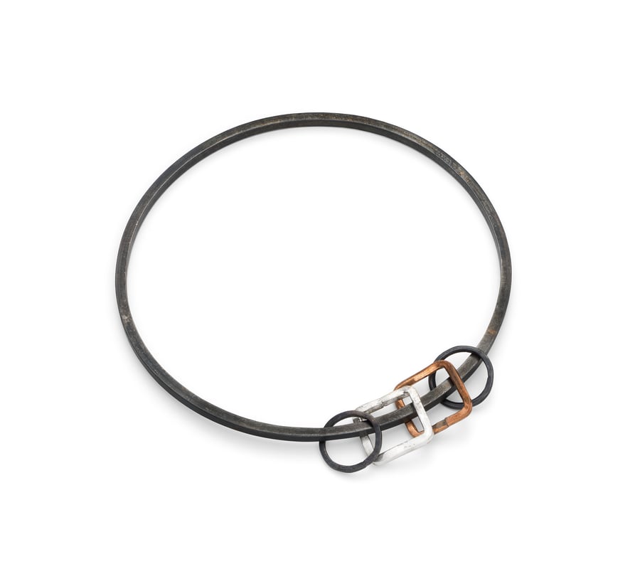 Rafaela by Fedha - oxidised silver bangle with silver and copper charms