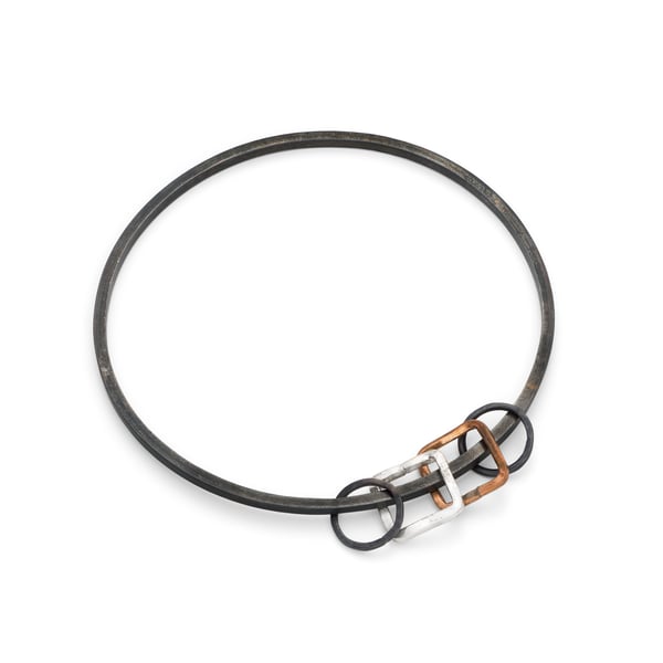 Rafaela by Fedha - oxidised silver bangle with silver and copper charms