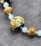 Raku spotted lampwork glass beaded necklace cream brown blue caramel - Image 5