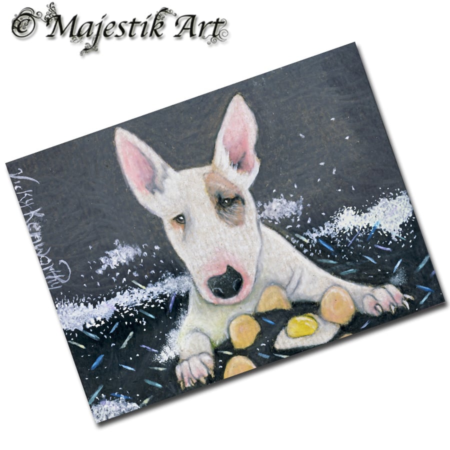 Archival ACEO English Bull Terrier 'Cooking' By V Kenworthy