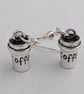 Takeaway coffee cup earrings, Tibetan silver, 3D - Image 3