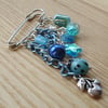 Blue Chain and Bead Cascade Kilt Pin Brooch
