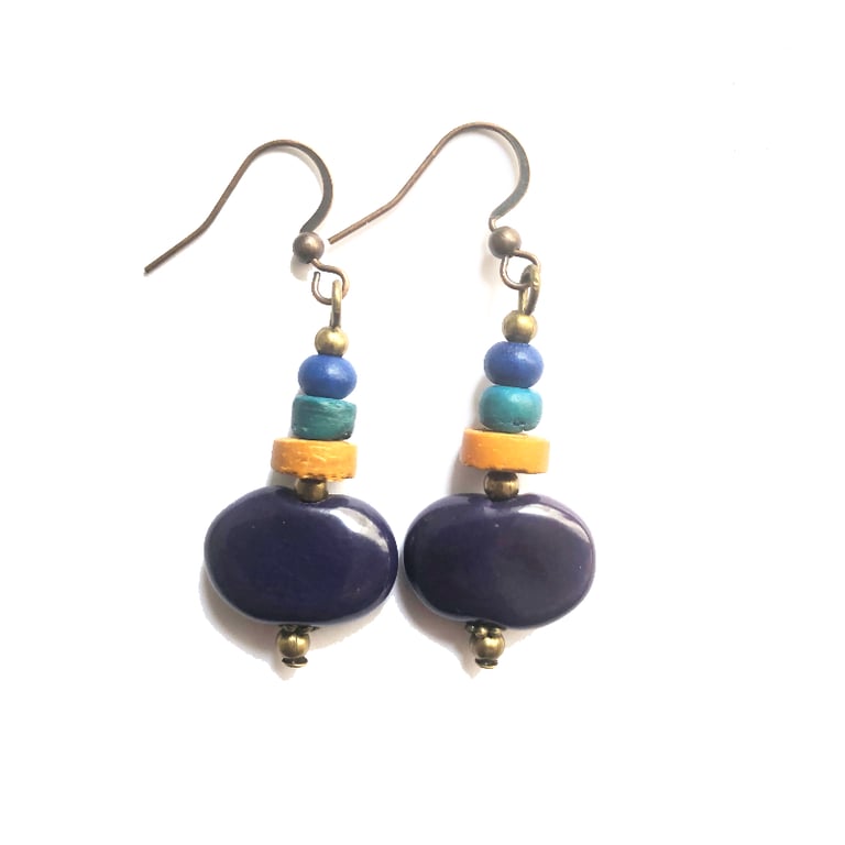 Deep Purple Orange Green And Blue Boho Style Drop Dangle Earrings 