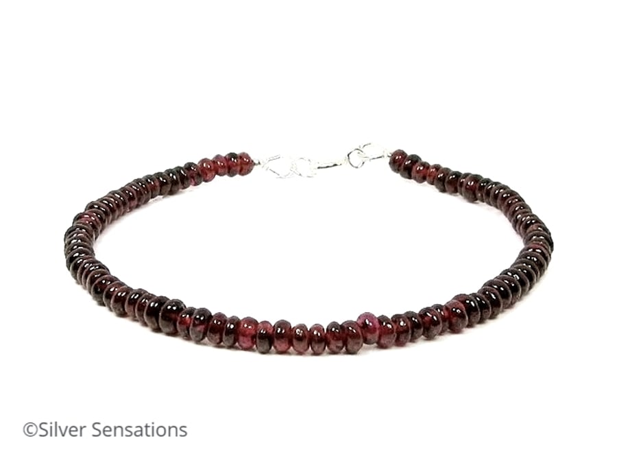 Dark Burgundy Red Dainty Garnet Stacking Bracelet - Perfect For Layering