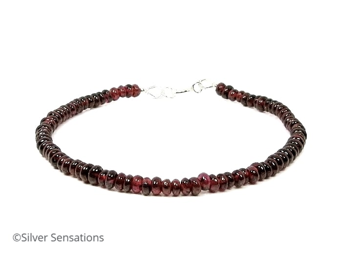 Dark Burgundy Red Dainty Garnet Stacking Bracelet - Perfect For Layering
