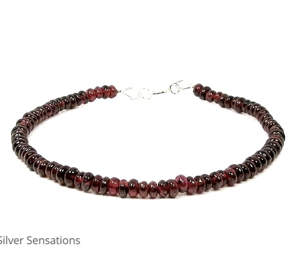 Dark Burgundy Red Dainty Garnet Stacking Bracelet - Perfect For Layering