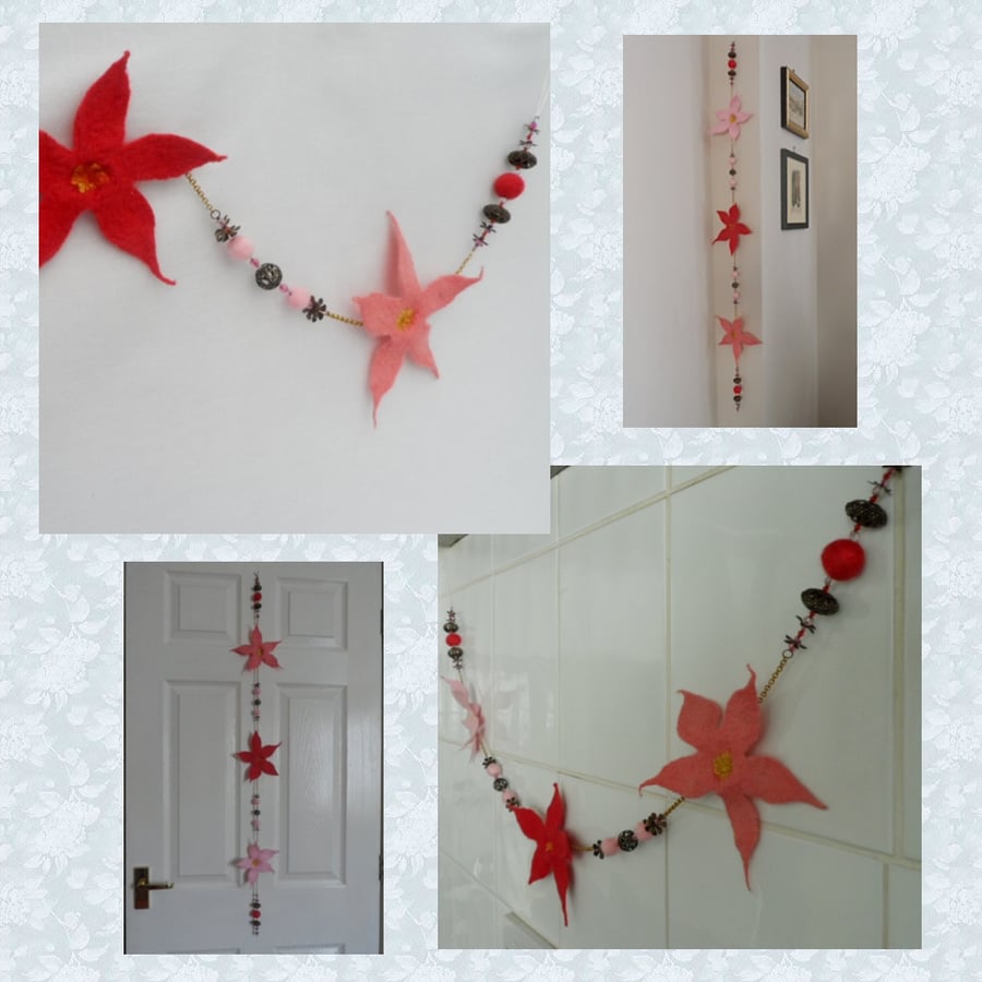 Hand Felted Wool Garland and Bunting - Yellow and Orange Flowers - 6' Arcadia Home