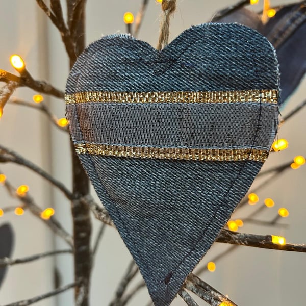 Upcycled Denim Heart Decoration – Handmade pre-loved home accessory