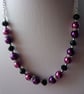 MAGENTA, FUSCHIA AND BLACK RHINESTONE NECKLACE WITH FREE EARRINGS.  618 - Image 4