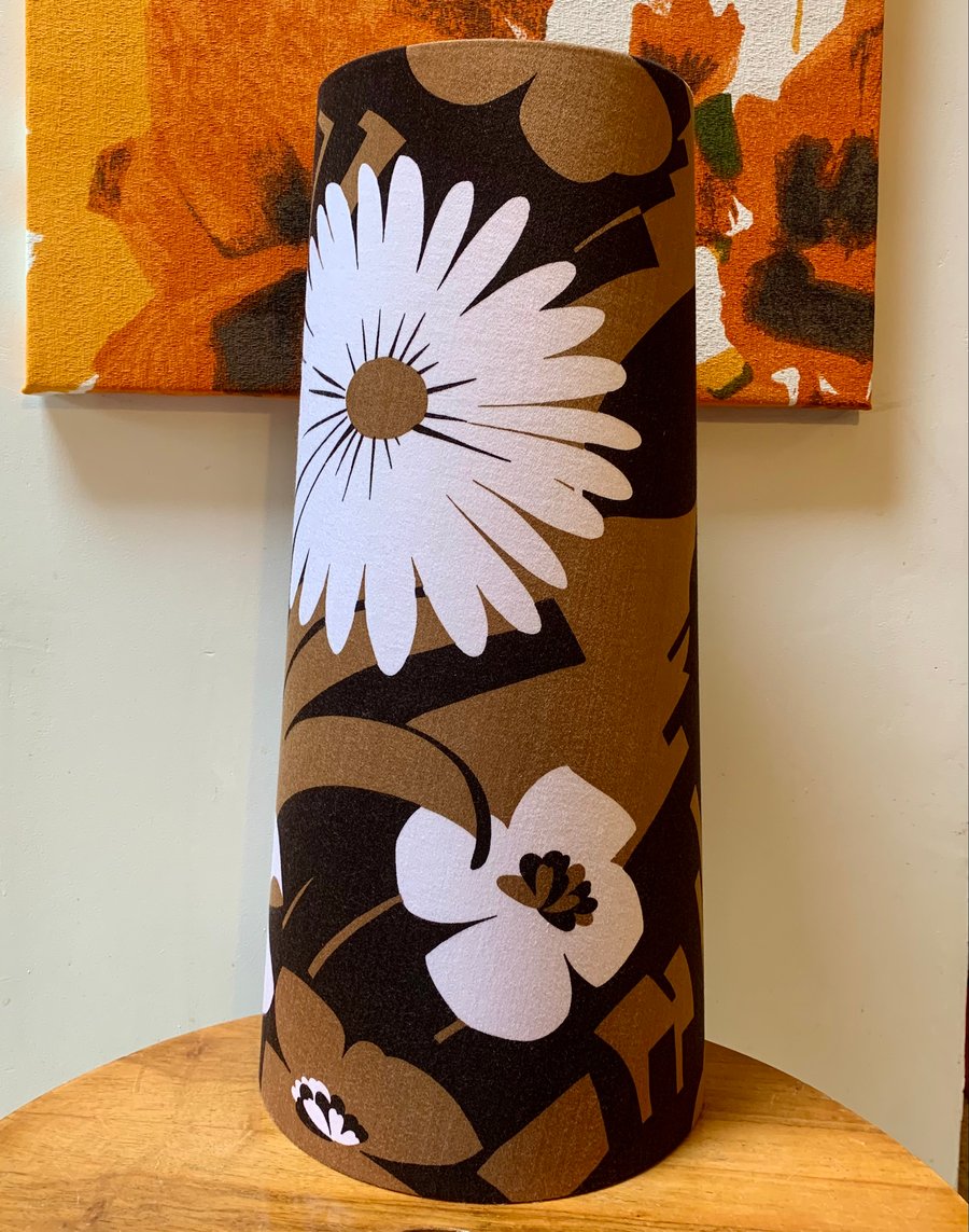 BIG Retro Flowers in Brown and White 60s 70s CLAIRE Vintage Fabric Lampshade